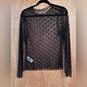 SHEIN black polka-dot sheer layer stretch top XL
